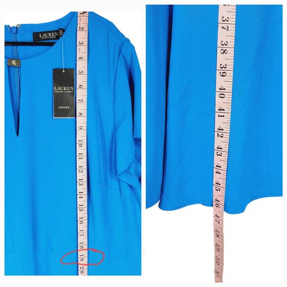 LRL Ralph Lauren Midi Sheath Dress sz 18 Women Blue Belted Keyhole Neck NEW READ - Picture 13 of 13